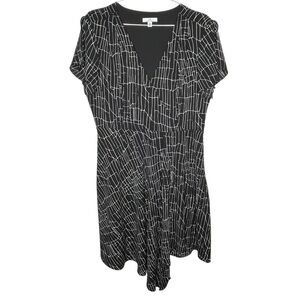 H by Halston Asymmetrical Faux Wrap Dress Abstract Print Short Sleeve